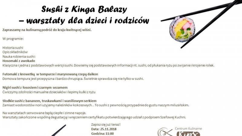 Warsztaty robienia sushi odbędą się 25 listopada w Centrum Kulinarnym w Chorzowie (fot. pixabay)