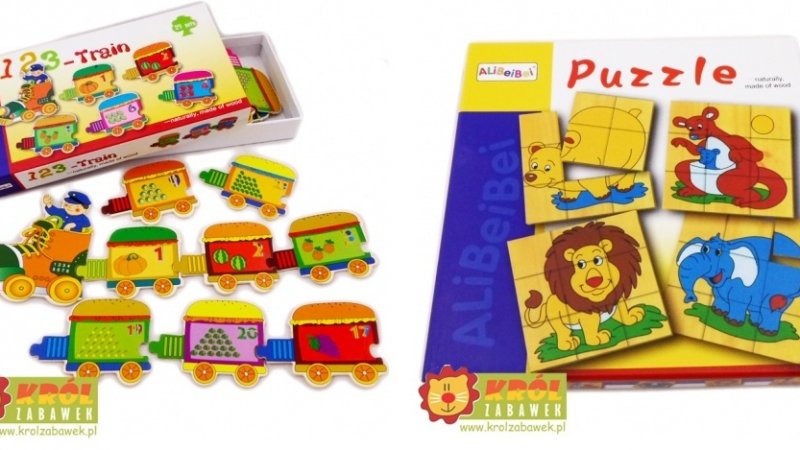 Do wygrania puzzle pociąg, zwierzęta oraz memory wykonane z drewna (fot. mat. Król Zabawek)