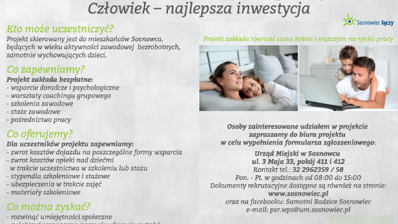 Projekt „Samotni rodzice z szansą na lepsze życie” pomoże znaleźć pracę i nie tylko (fot. materiały UM w Sosnowcu)
