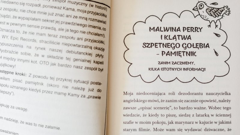 "Malwina Perry i klątwa szpetnego gołębia" to zabawna i pełna optymizmu książka od wydawnictwa Zielona Sowa (fot. Ewelina Zielińska)