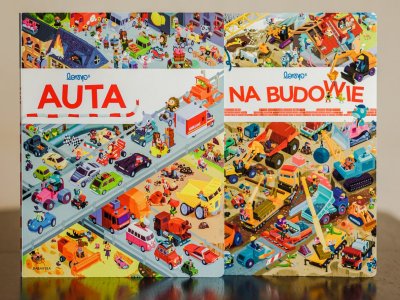 "Auta" i "Na budowie" to kolorowe picturebooki wydane przez Babarybę (fot. Ewelina Zielińska)